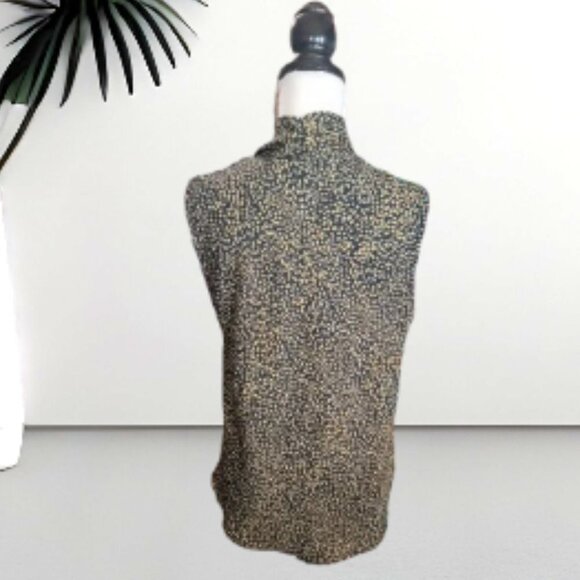 NWT Anne Klein Sleeveless Black with Mustard Drops Tie Front Evening Blouse - Picture 2 of 3